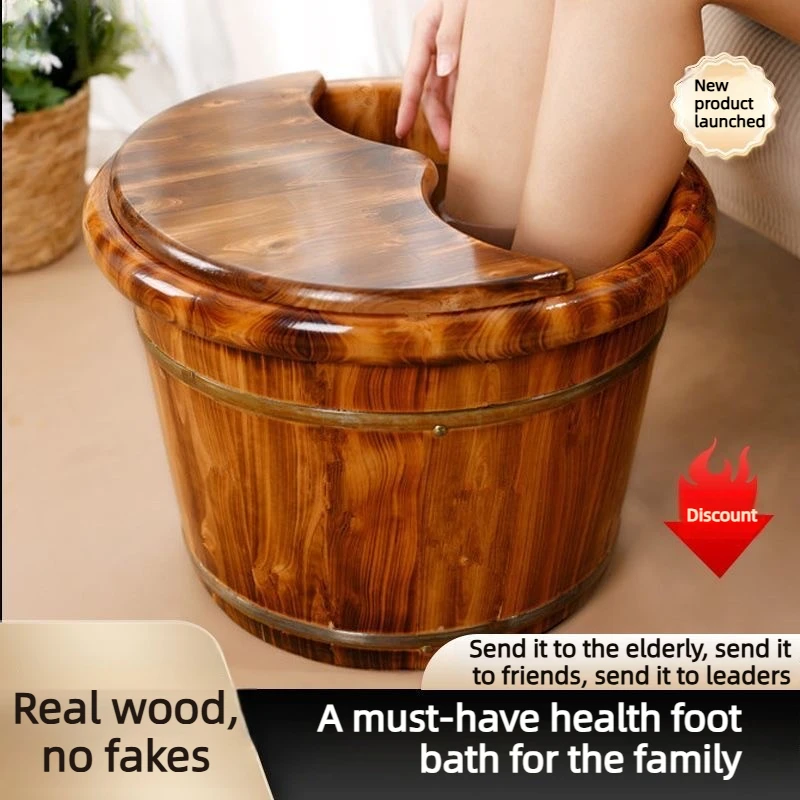1 Piece Solid Thick Wood Carbonized Foot Bath Basin Household Foot Tub with Acupressure Points Welded Sealed Foot Soaking Tub