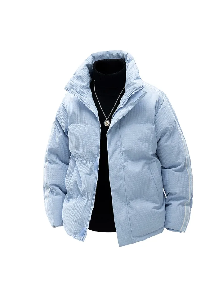 سترة شتوية فضفاضة مناسبة للرجال دافئة مقاومة للرياح بلون سادة نمط الشارع معطف سميك بياقة واقفة معطف قطني أنيق #5