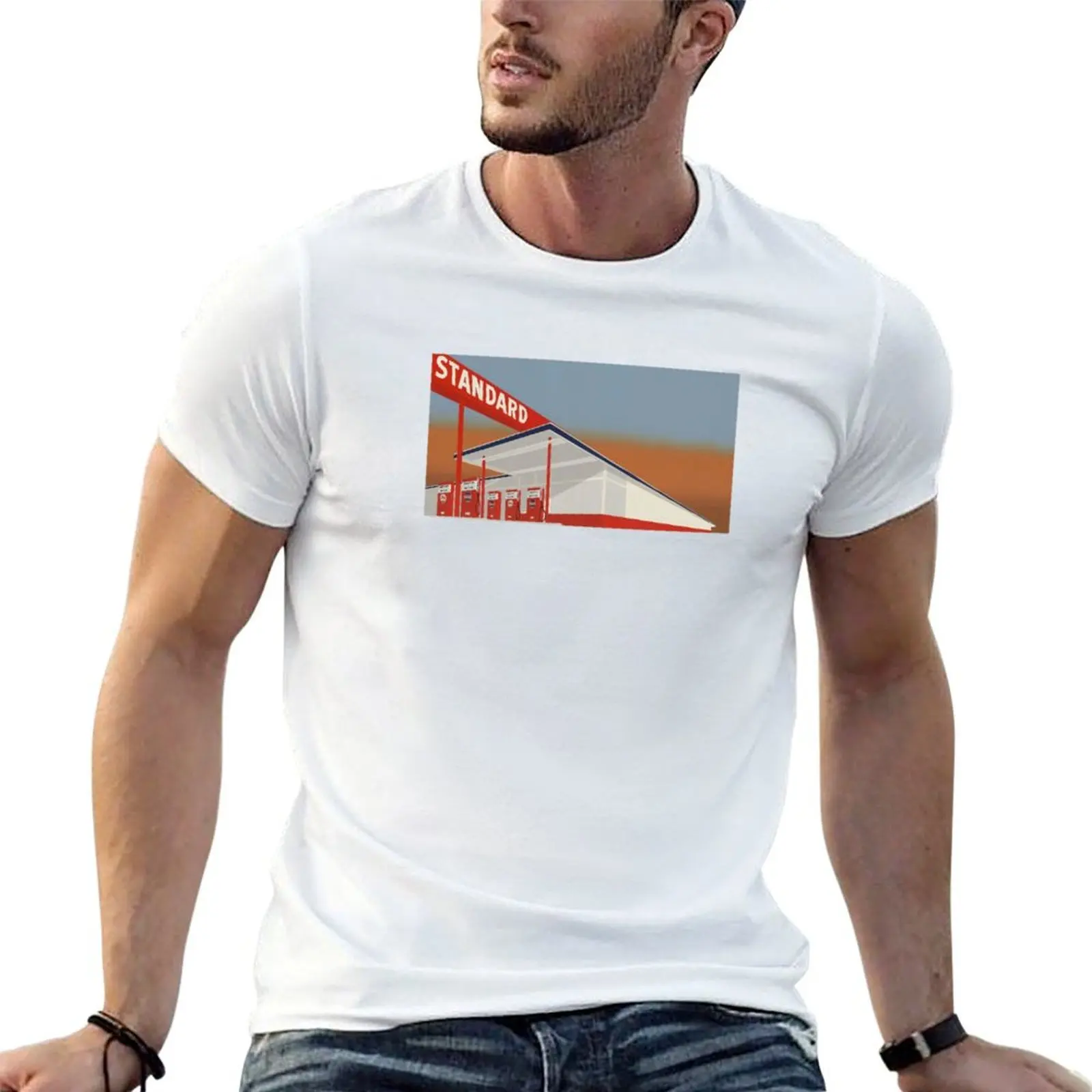Camiseta de algodón Station para hombre, camiseta de calidad, camisas altas estándar para hombre, camisa Ruscha para ajuste, Ed delgado