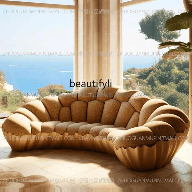 A Light luxury curved cream sofa semi-circular creative technology sense, solid wood sofa villa