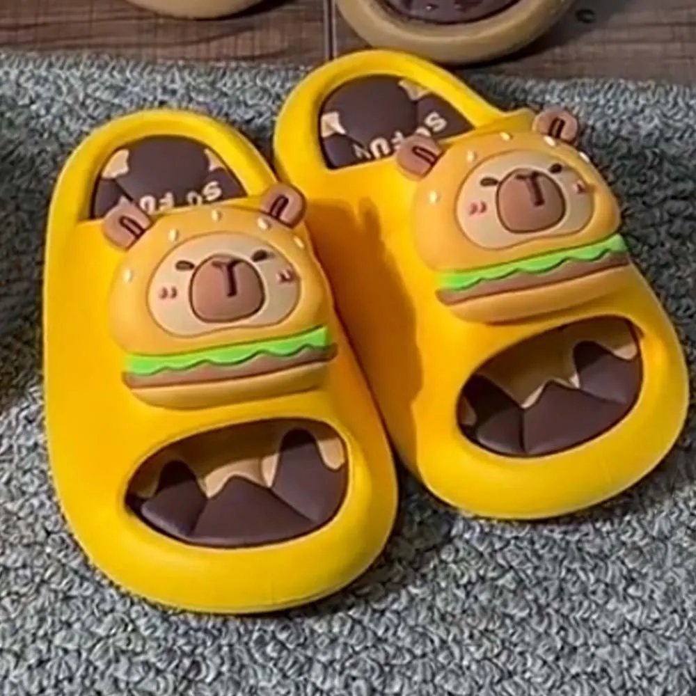 Sandal Kapibara Lucu PVC Sandal Hewan Kartun Antiselip Tebal Sandal Kamar Mandi Anak-anak Dapat Diputar Ketahanan Musim Panas