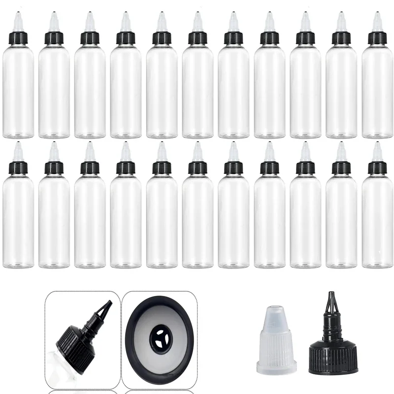 10Pcs 30-120ml Plastic Squeezing Bottles Clear Oil Dispenser Dropper Bottle Applicator Twist Top Cap Crafts Art Glue Containers