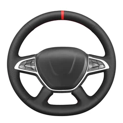 Black Faux Leather Car Steering Wheel Cover for Dacia Logan Sandero Duster Lodgy Jogger Dokker Spring 2017-2024