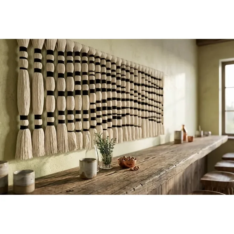 Textured Thread Horizontal Vintage Wall Art for Macrame Hotel Suite Hallway Sustainable Natural Materials for