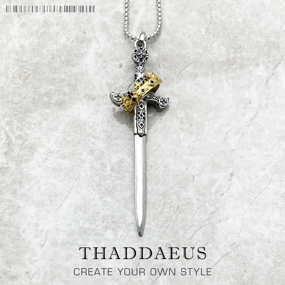 925 Sterling Silver Sword Pendant Chain Necklace Vintage Unisex