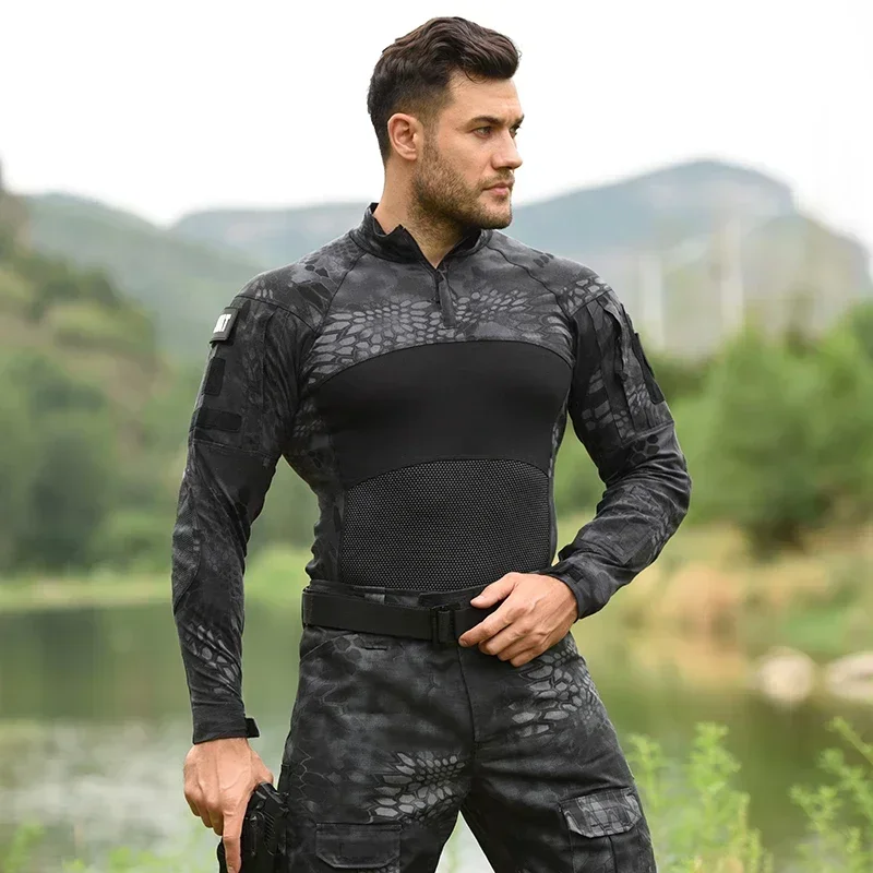 Outdoor Softair Shirts Tactical Combat Shirt Men Clothing Airsoft Camouflage Long Sleeve Elastic Hiking Climb Clothes Hunting