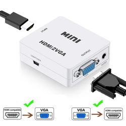 Convertidor de HDMI a VGA, Adaptador de Audio VGA a HDMI para Notebook, Xbox360, DVD, PS3, PC, HD 1080P, TV Box, proyector