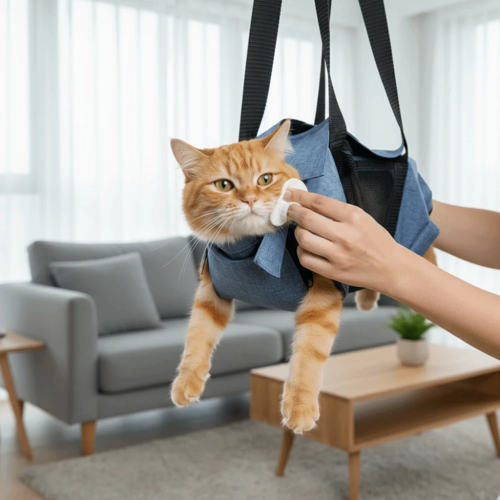 

Breathable Mesh Cat Bath Fixing Bag Soft Comfortable Pet Carrier Sling Bag Anti-scratch Folding Pet Backpack Nail Trimming