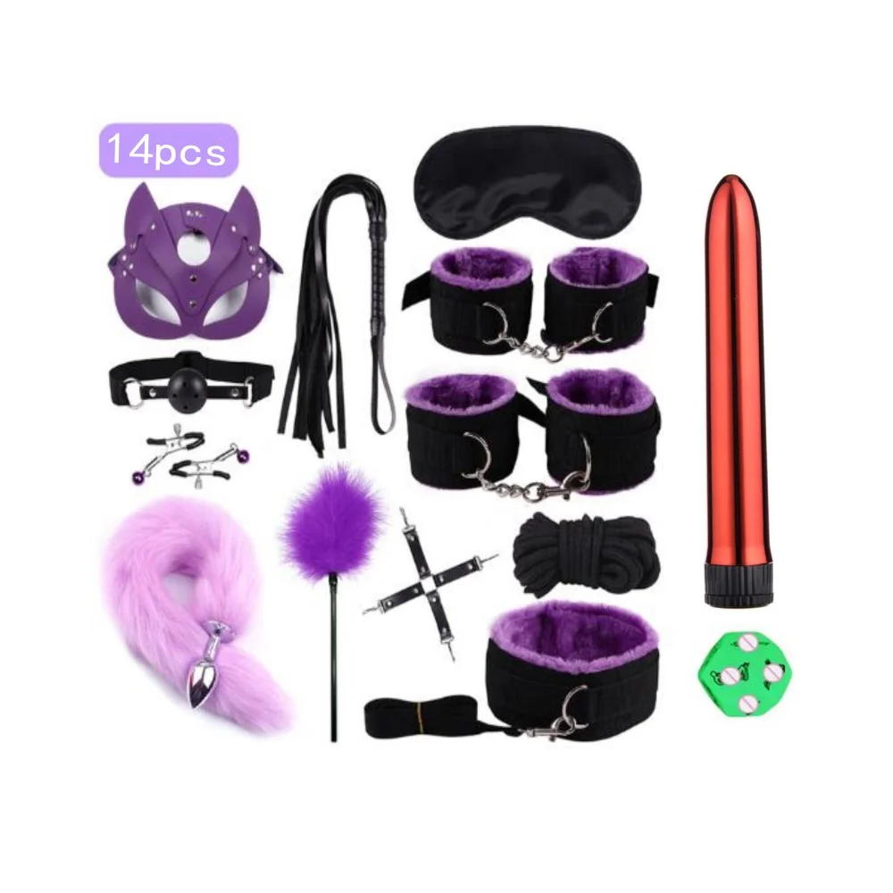 Sexy Leather BDSM Kits Plush Sex Bondage Set Handcuffs Sex Games Whip Gag Nipple Clamps Sex Toys For Couples Exotic Accessories