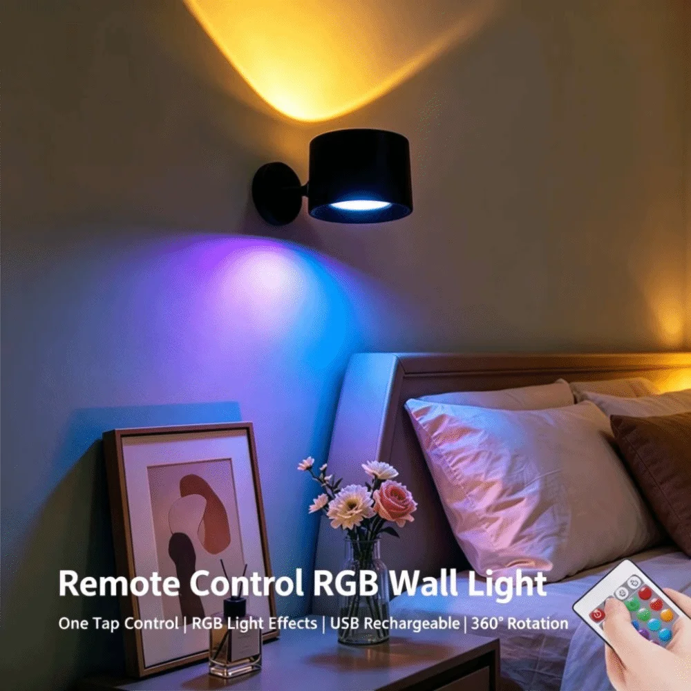 Magnetic Rechargeable Reading Light Non-Flickering LED Eye-Friendly Cordless Lamp Detachable Design Remote Control Wall Sconce