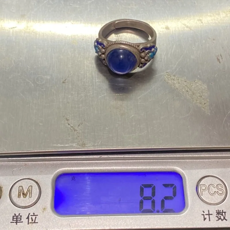 Ethnic Cloisonne Open Ring, Exquisite Blue Star Gem Inlay Design, Retro Stylish Daily Wearing Jewelry for Men Women