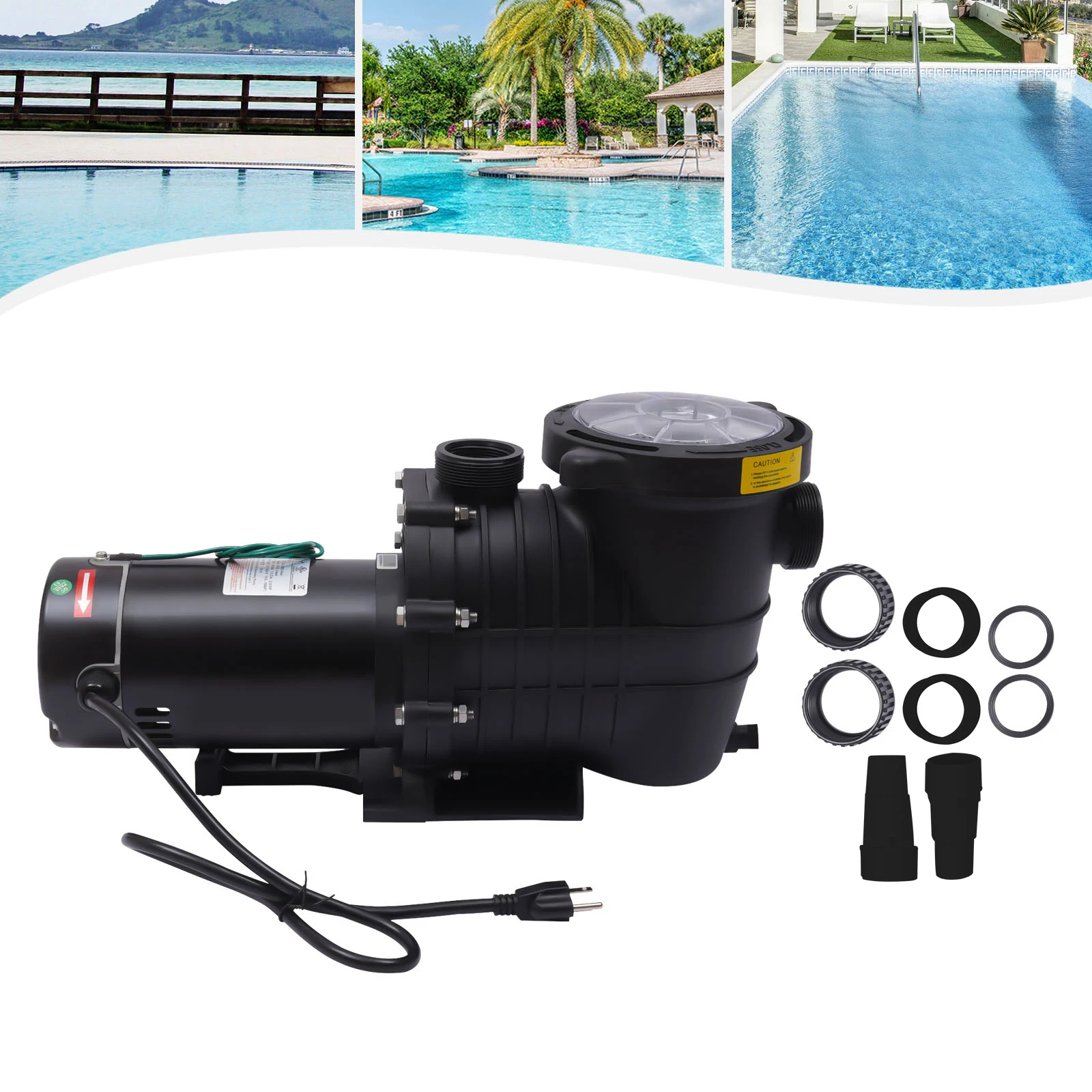 

118.8GPM Filter Garden Lnground and Above Ground Pools Water Pump 2HP Swimming Pool Pump Low Noise 3450r/min 110V 1500W