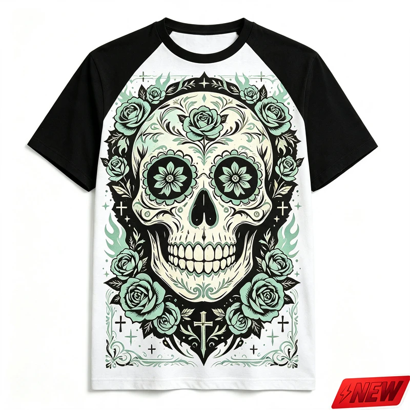 Vintage Sugar Skull Rose Graphic T Shirt Men Loose Quick Dry Short Sleeve Tee 3d Print Oversize Gothic Halloween Fashion Tops