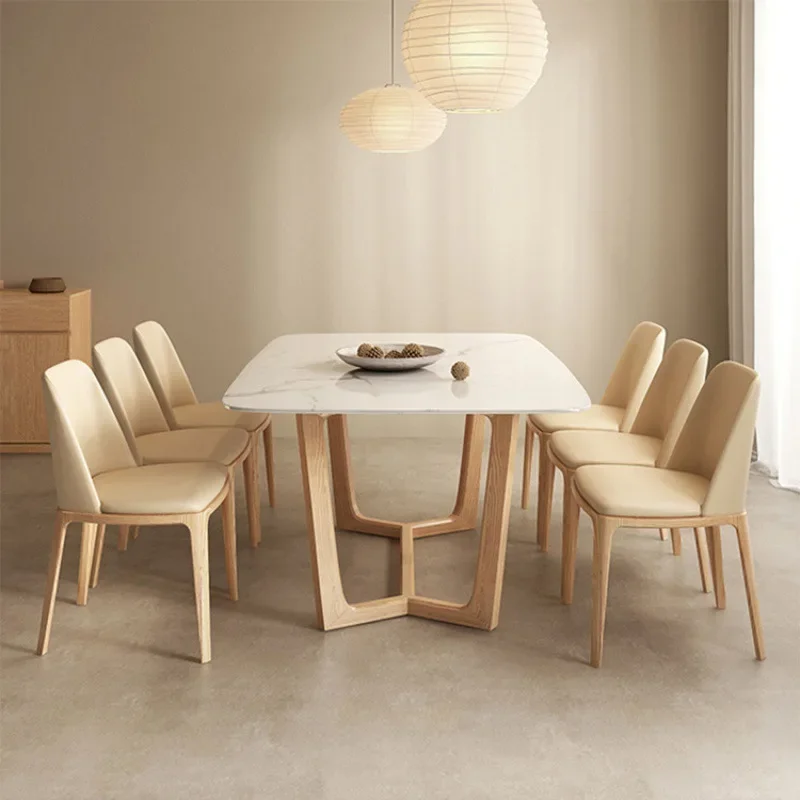 

Cream wind, rectangle, bright light, rock slab, household, solid wood, dining table and chairs