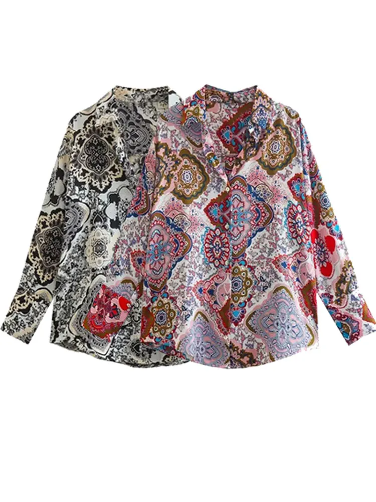 Nlzgmsj Shirts Woman 2023 Vintage Floral Print Blouse Women Office Business Casual Shirt Chic Loose Blusas Tops 202302