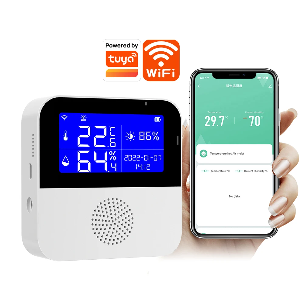 Indoor Thermometer Meter Support Alexa Eleopard Tuya Smart WIFI Temperature and Humidity Sensor with Backlight LCD Display