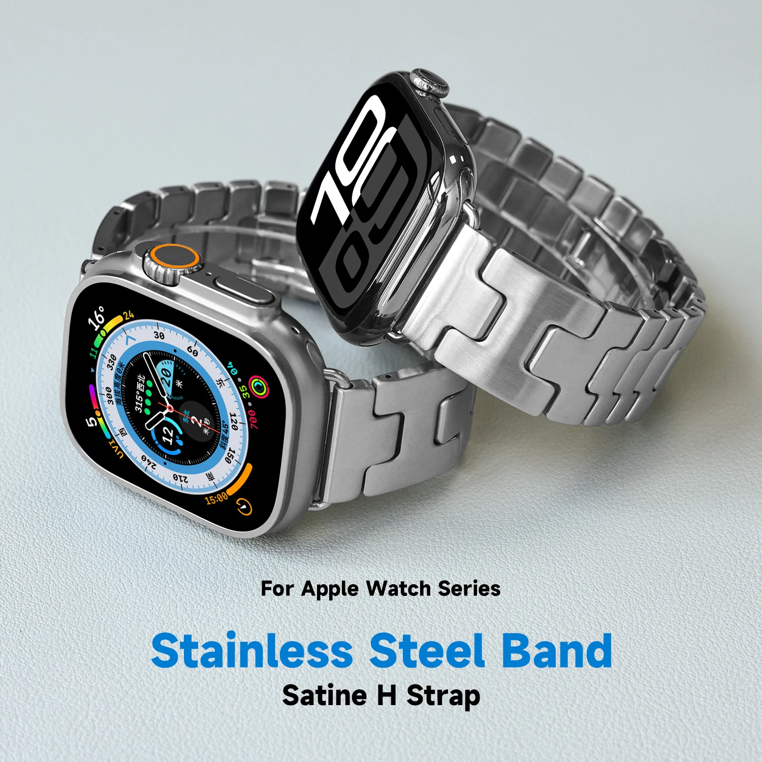 

New Satine Grand H Strap For Apple Watch Ultra 2 Band Series 10 9 8 7 SE Iwatch Stainless Steel Bracelet 49 45MM 44MM 40MM Strap