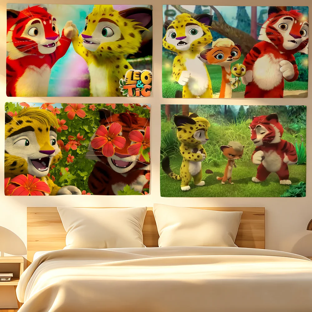 Cartoon L-Leo & T-Tig Flag Tapestries For Classroom Dormitory Camping Picnic Party Cheering Home Indoor Outdoor Decor