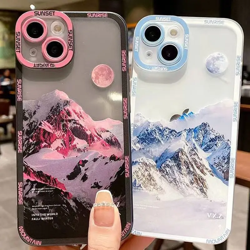 Capa de telefone de montanha criativa, capa macia para iPhone 15 Pro Max 14 Plus 13 Mini 12 11 X XS XR XS MAX 7 8 Plus