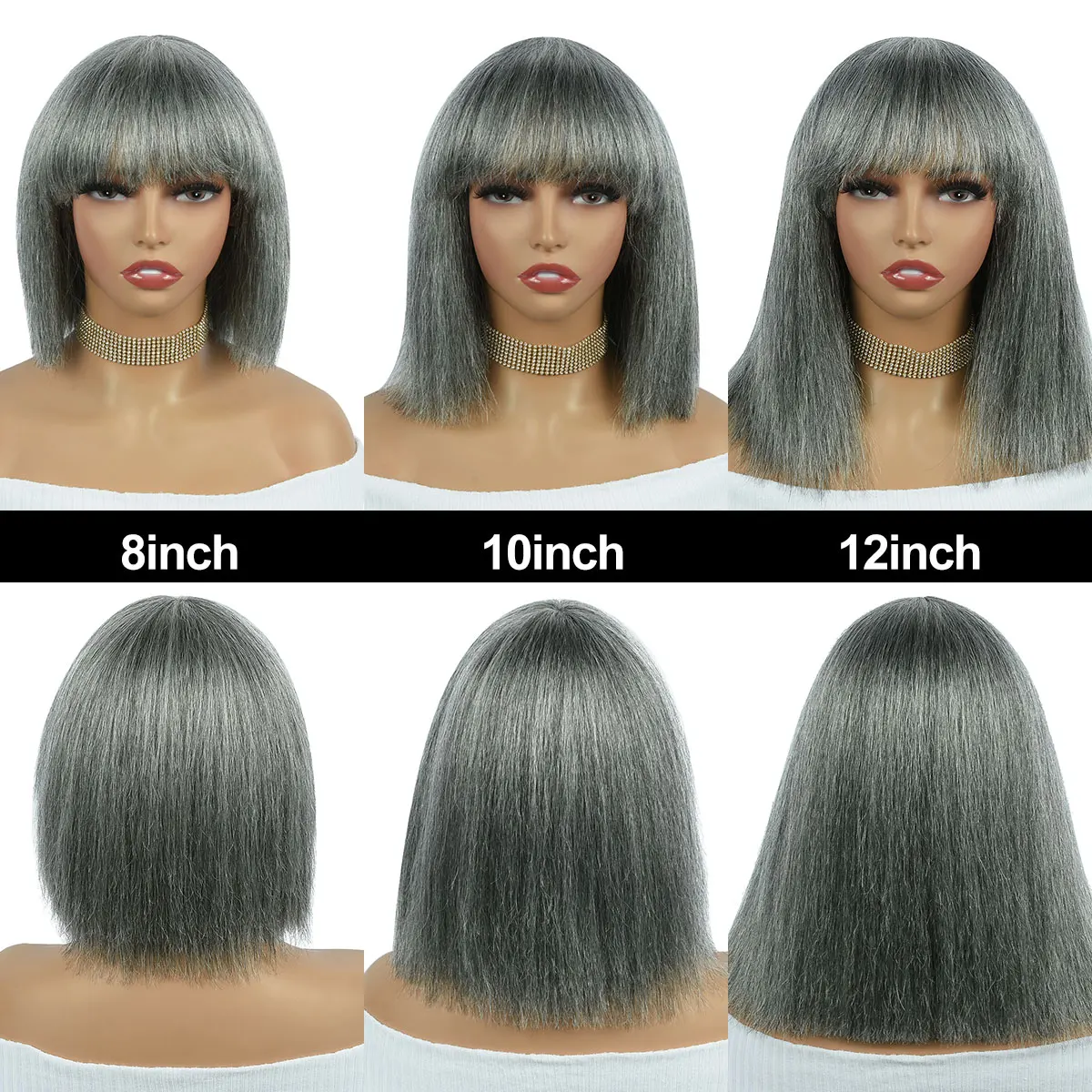 Mixed Gray Human Hair Wigs Full Machine Made Wigs For Woman Grey Pixie Cut Human Hair Wigs Pixie Cut Wigs With Bangs