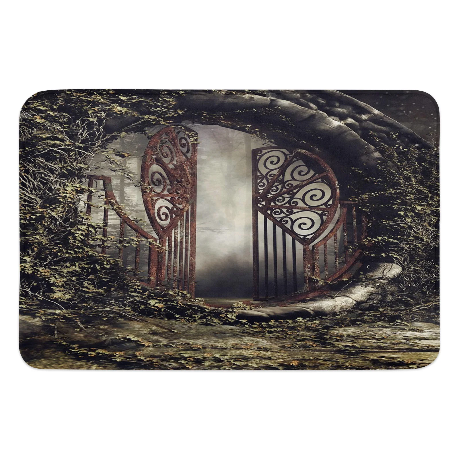 Iron Gate Round Rattan Woods Floor Mat Kitchen Bedroom Decor Carpet Home Hallway Entrance Doormat Bathroom Door Foot Rug