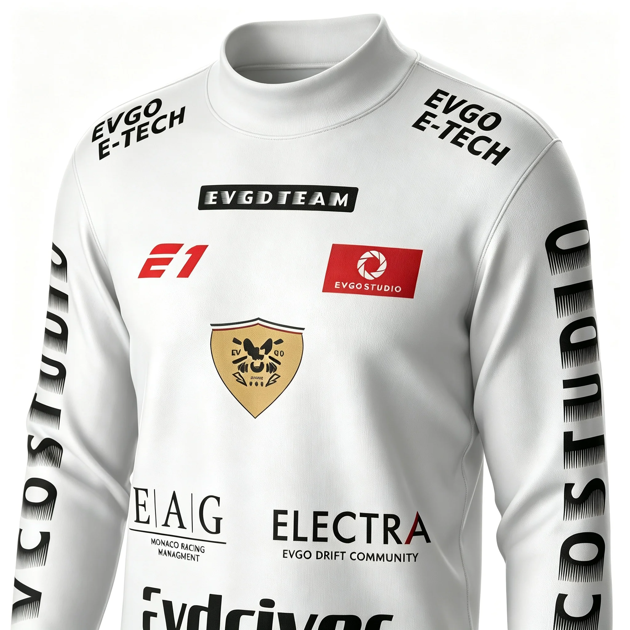 Herren Schwarzes Langarm-T-Shirt mit E1-Logo-Print für Rennsport-Teams, Motocross, Karting, Motorsport, Sport-Langarm-Oberteil – Detail 4
