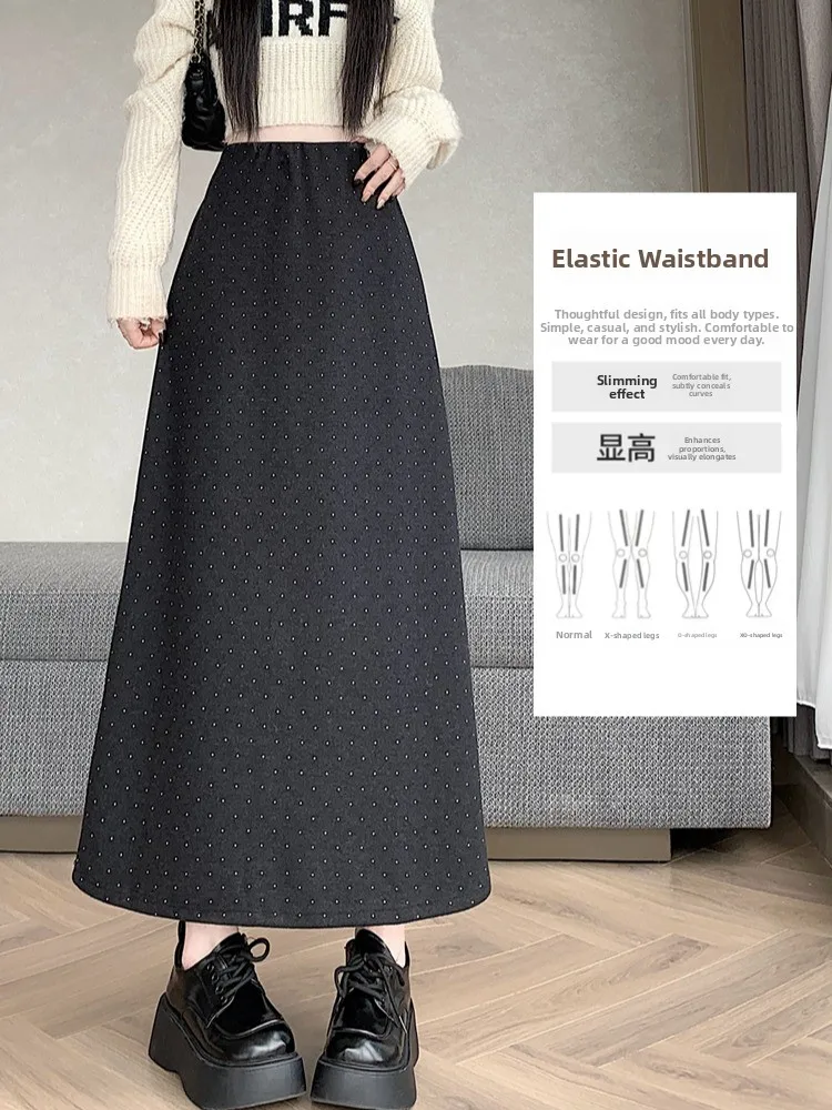 Spódnica damska Thiened, zimowa, w kratę, dzianinowa, z wysokim stanem, o kroju litery A, do pracy, z włókna poliestrowego, z wysokim stanem.