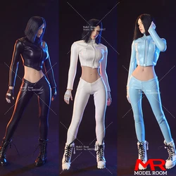 JO24X-04 1/6 Scale Female Short Leather Jacket Pants Motorcycle Clothing Model Fit 12'' Asian Soldier Action Figure Body Dolls