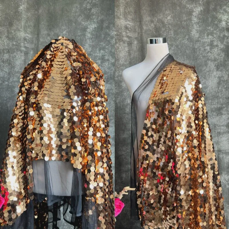 

18mm Large Sequin Mesh Fabric for DIY Sewing Wedding Dress Performance Costume Clothing Fashion Material Cloth By The Meter