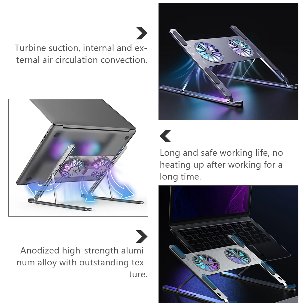 

Laptop Cooling St Aluminum Alloy Heat Dissipation Bracket Ventilated Support Pad Gaming Notebook Cooler USB Powered