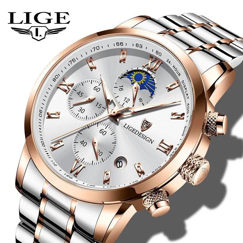 

LIGE Top Brand Luxury Fashion Chronograph Watch Men Waterproof Date Clock Sport Watches Mens Quartz Wristwatch Relogio Masculino