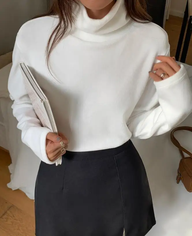 

Осень/зима 2022, новая женская модная повседневная рубашка с высоким воротником и длинными рукавами, футболка, женская одежда