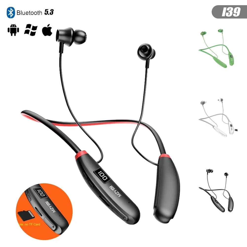 

MZYMI I39 Neckband Bluetooth5.3 Headphone Support TF Card 200 Hours Playback Wireless Earphone Bass HIFI Sport Headset With Mic