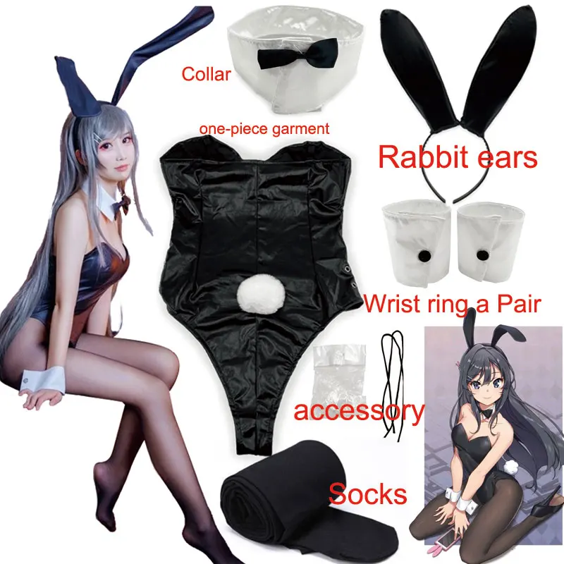 Sakurajima Mai Cosplay Costume para Mulheres, Irmã Sênior, Adulto, Mulher, Bunny Girl, Roupas de Peruca, Tamanho M, XL