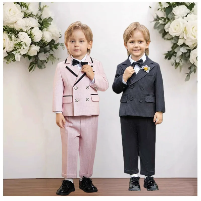 

80-150 Children Spring 4Pieces/Set Jacket Vest Pants Bowtie Birthday Dress Kids Photograph Suit Boys Wedding Party Costume
