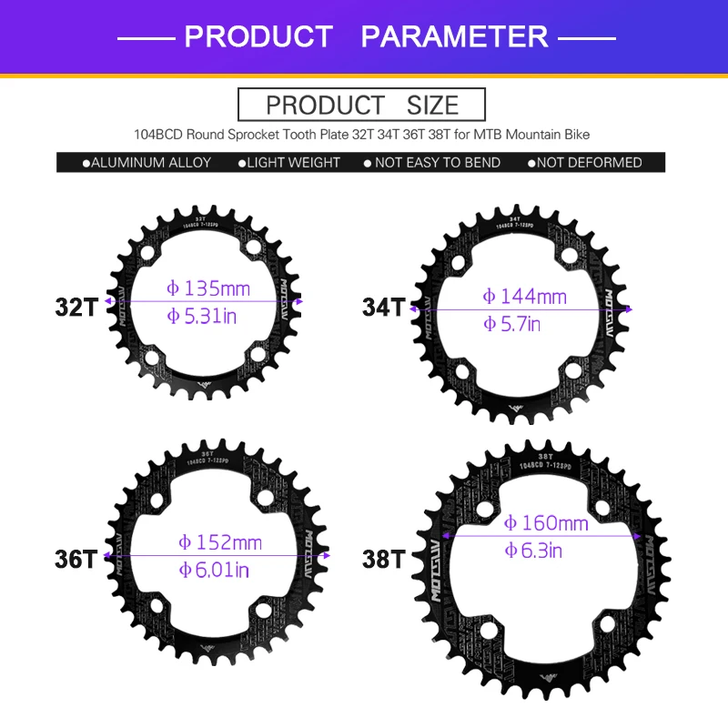 BAFANG Spider Adapter Chainring Toothed Disc Sprocket Crank For  BUFUN Mid Drive Motor 104 BCD Disc Holder 32T34T36T46T52T