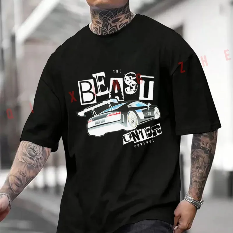 

Men Racing Car With A Phrase In Newspaper Cutout Cotton Moto T-Shirt Casual Short Sleeve O-neck Tshirt Summer Top Tees
