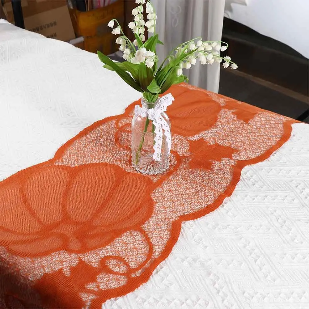 

Lace Orange Pumpkin Maple Leaves Thanksgiving Halloween Decorations Table Runner Table Cloth Table Cover