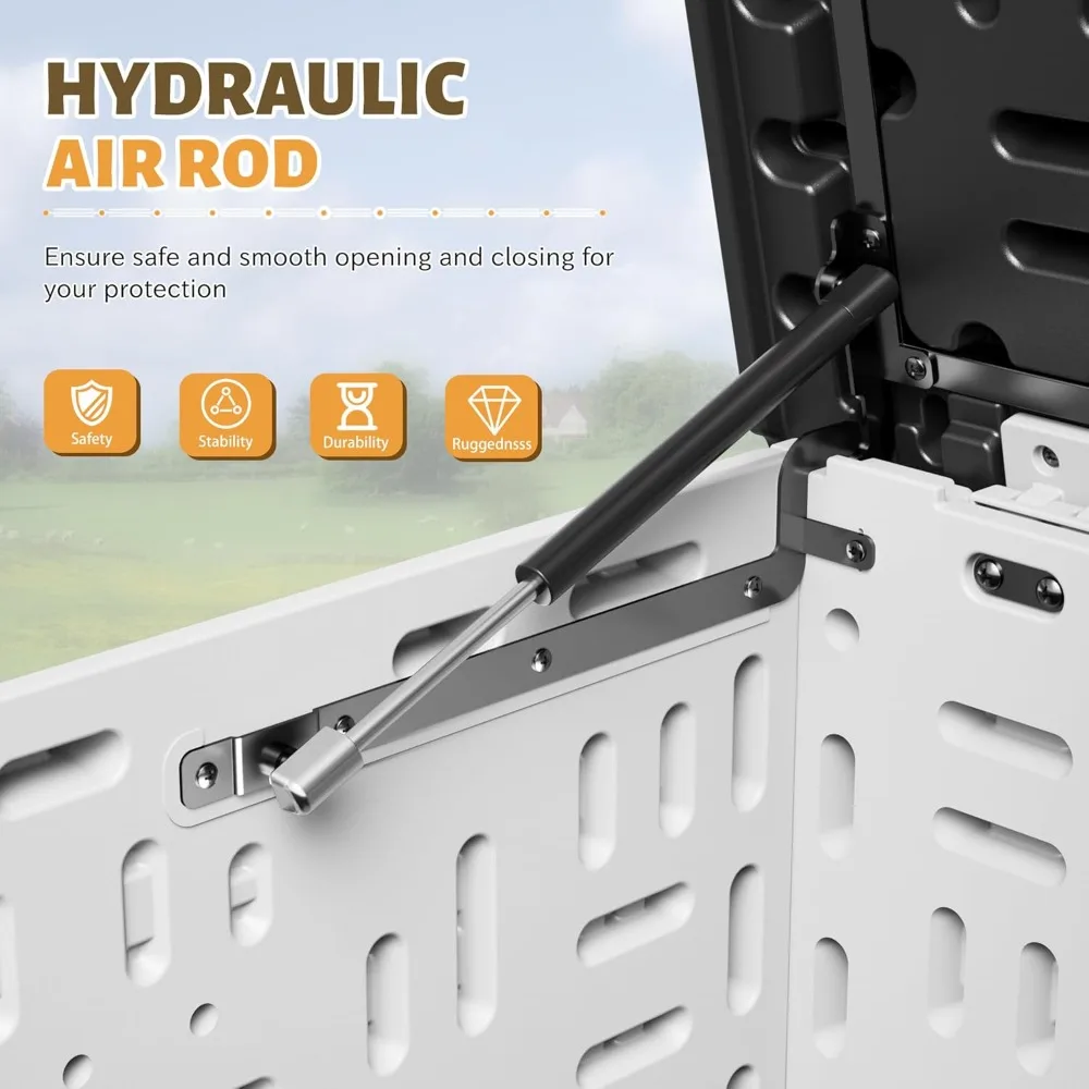 صندوق تخزين مقاوم للماء وقابل للقفل - سعة 250 جالونًا، تصميم خشبي مقلد، مناسب للاستخدام الخارجي والداخلي، مثالي للغار