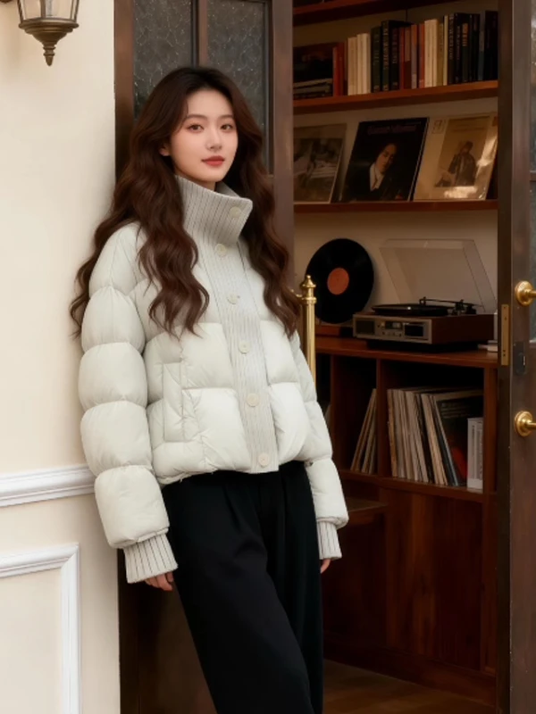 

Корейская короткая хлопковая куртка для женщин: теплая вязаная зимняя верхняя одежда с мягким дизайном и модным стилем