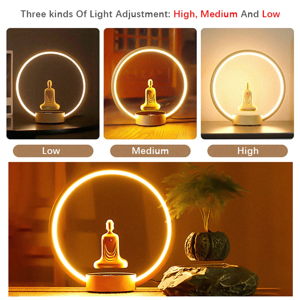 Imagem -03 - Levitação Magnética Banhado a Ouro Faceless Buddha Auto Rotação Led Luminous Ring Smart Lamp Zen Meditação Buda Estátua Ornamento