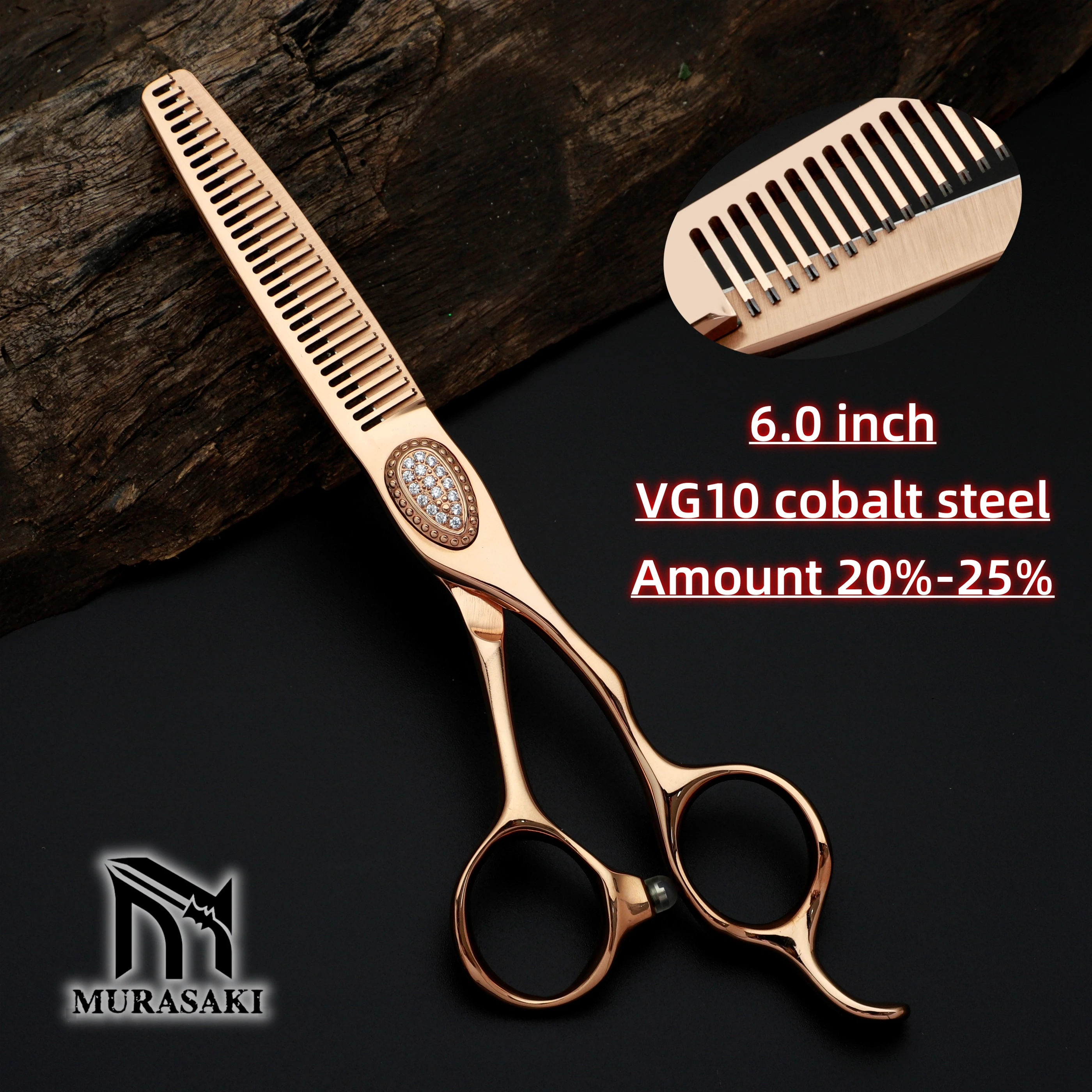 Professionelle Friseurschere aus Roségold, Friseurschere aus erstklassigem VG10-Stahl, 6 bis 7 Zoll Friseurschere, scharf und langlebig – Detail 12