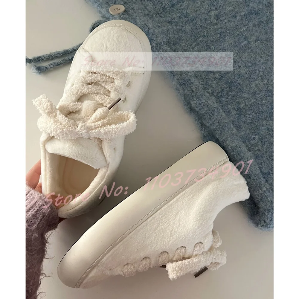 Rosa peludo sapatos quentes mulheres inverno sola grossa anti-deslizamento rendas até tênis feminino conforto doce na moda casual 2025 novos sapatos planos