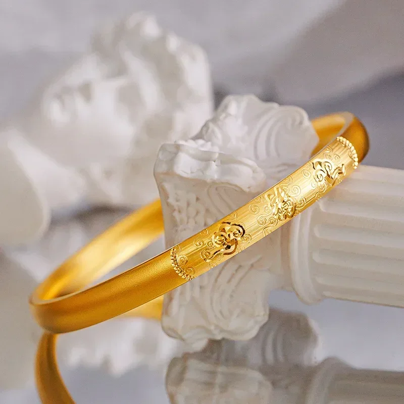 

9999 Real Gold 24K High-tech Ancient Gold Car Flower Curved Surface Xiangyun Ruyifu Bracelet Ancient Gold Plain Ring Bracelet