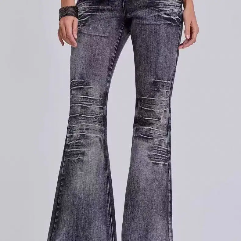 

Y2K Mid Blue Black Drift Flared Jeans Retro Washed Harajuku High Street Slim Jeans Gothic Men Women Retro Street Style Jeans