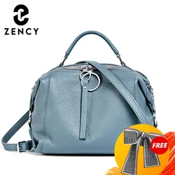 Zency Genuine Leather Handbag Women's Bag Black Khaki Elegant Women Shoulder Bag Satchel Fashion Top Handle Crossbody 2024 Hot