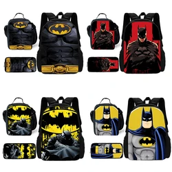 Child Superhero Batmans School Backpack with Lunch Bags ,Pencil Bags ,School Bags for Boys Girls Best Gift