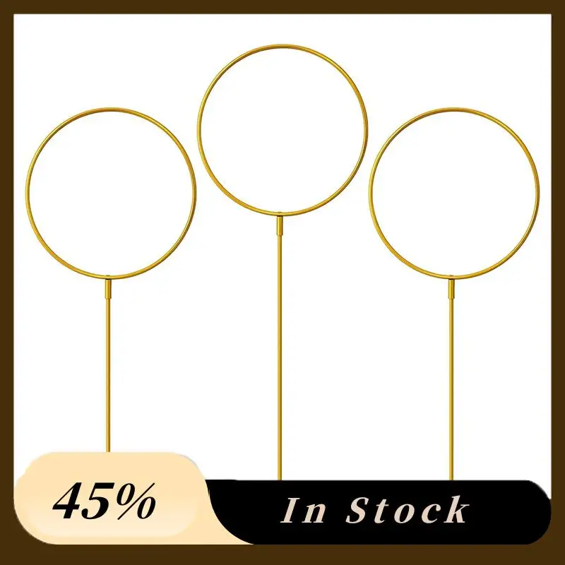 

A78K New 3 PCS Gold Metal Round Hoop With Stand Standing Golden Ring Centerpieces Large Goal Posts For Party