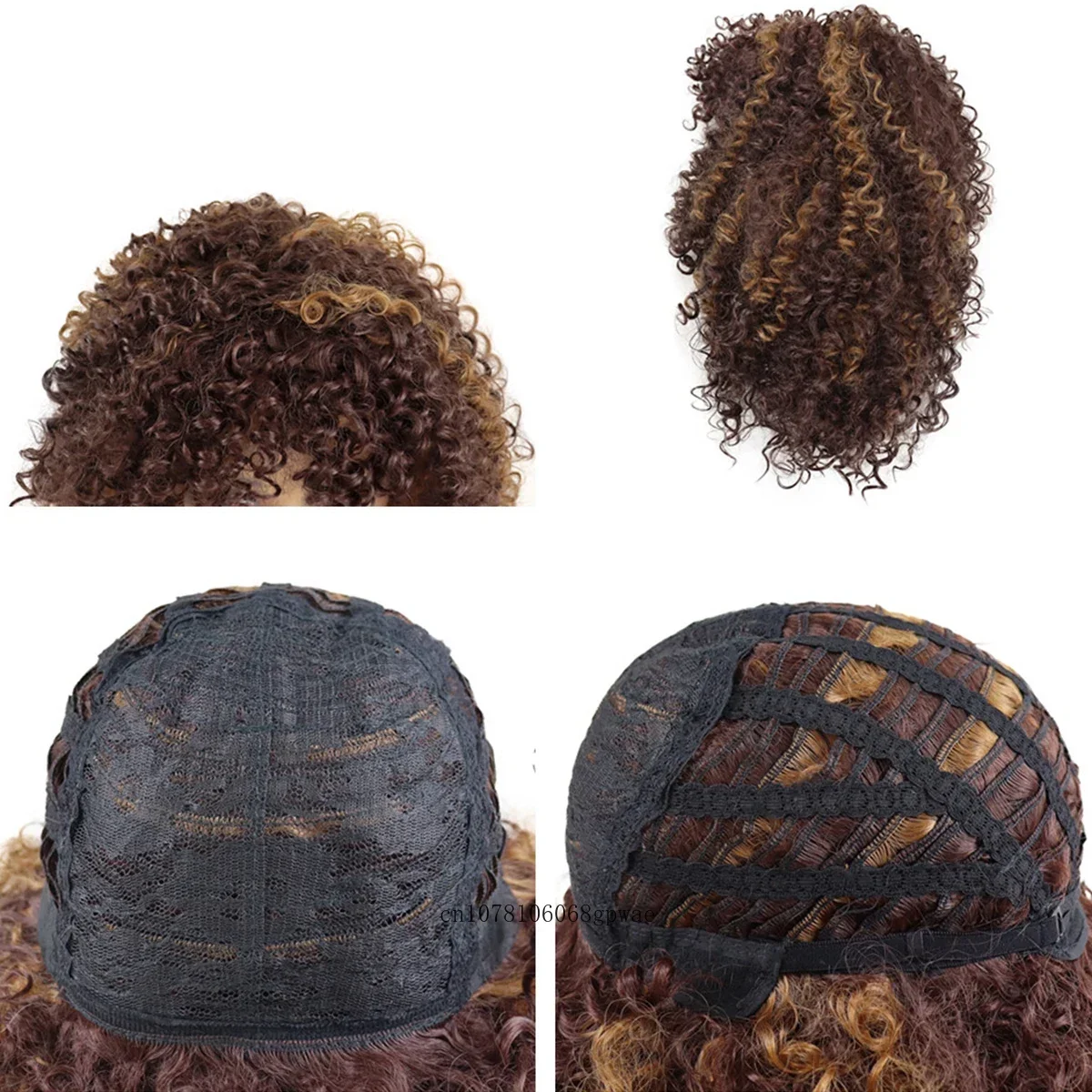 Synthetische dames medium afro krullende pruiken blond mix bruin pruik met pony pluizig Afrikaans kapsel pruik voor vrouwen dagelijks cosplay