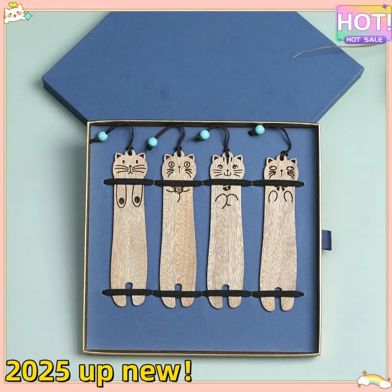 L47A-4Pcs Wooden Bookmark Cartoon Animal Birthday Gift Bookmark Engraving Company School Commemorative Gift